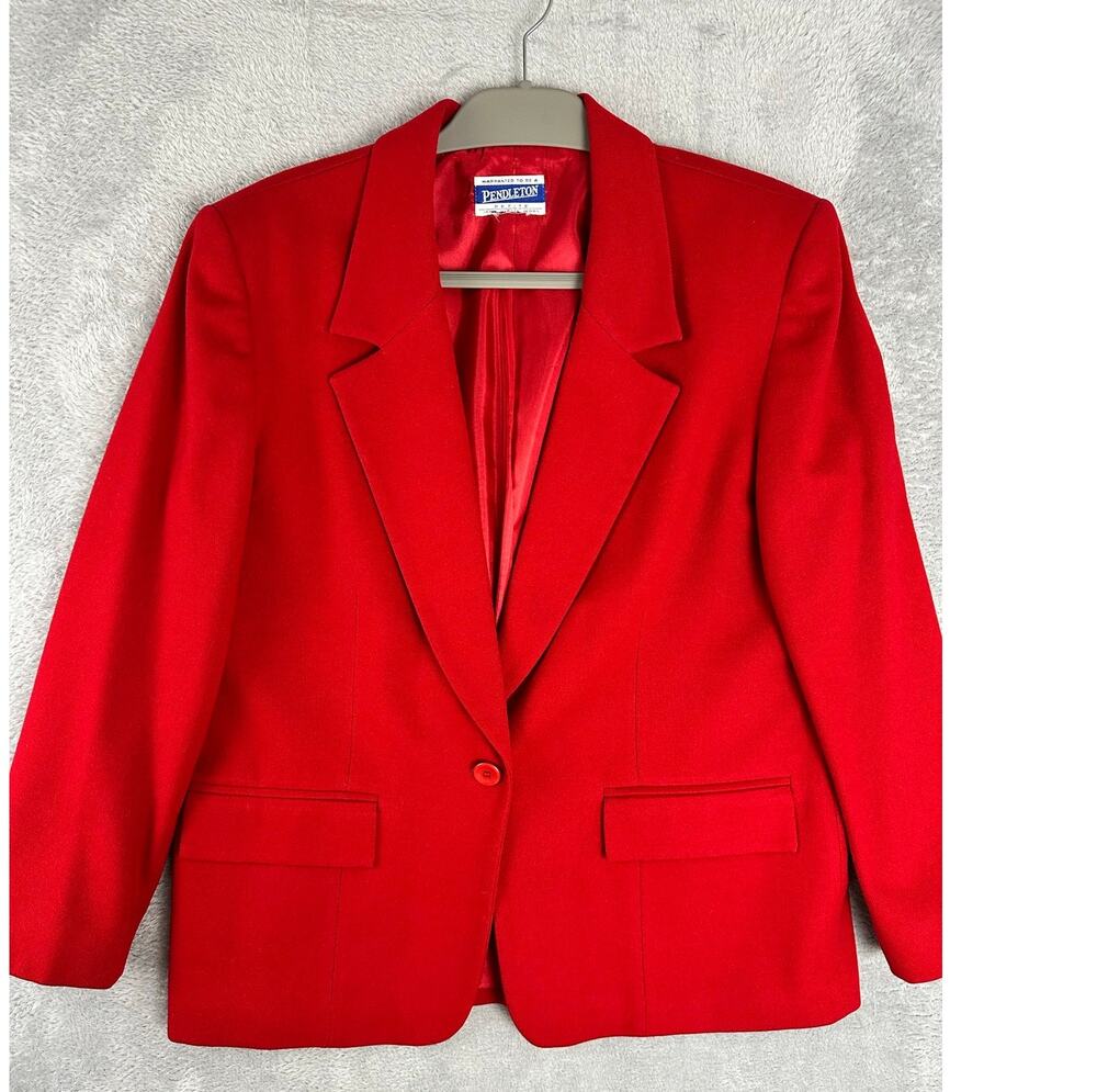 Vintage Pendleton 100% Virgin Wool Red Blazer Jacket Coat Womens L Heritage Ivy